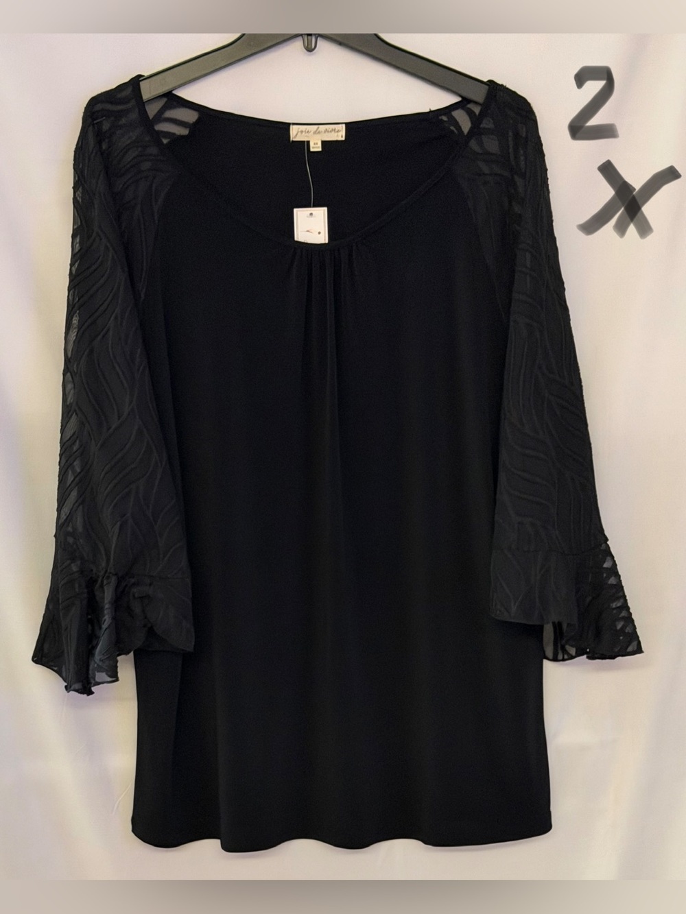 Jolie & Deen Black Long-Sleeve Dress with Sheer Patterned Bell Sleeves